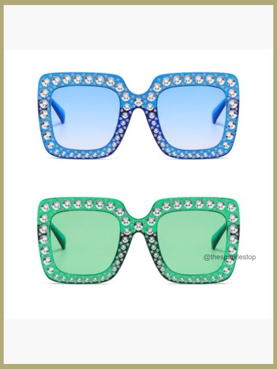 Oversized Square Crystal Sunglasses Thick Frame Bling Rhinestone Sparkling main image 6